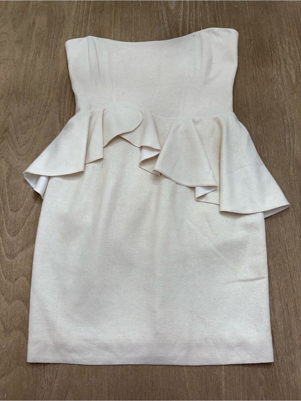 Allison Parris Cream Linen Strapless Peplum Cocktail Sheath Dress